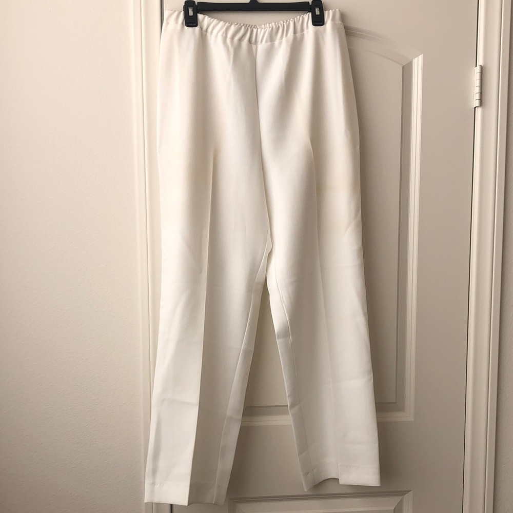 White Straight-Leg Elastic-Waist Pants by Teddi